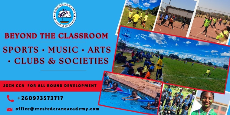Crested Crane Academy pupils in class and on campus